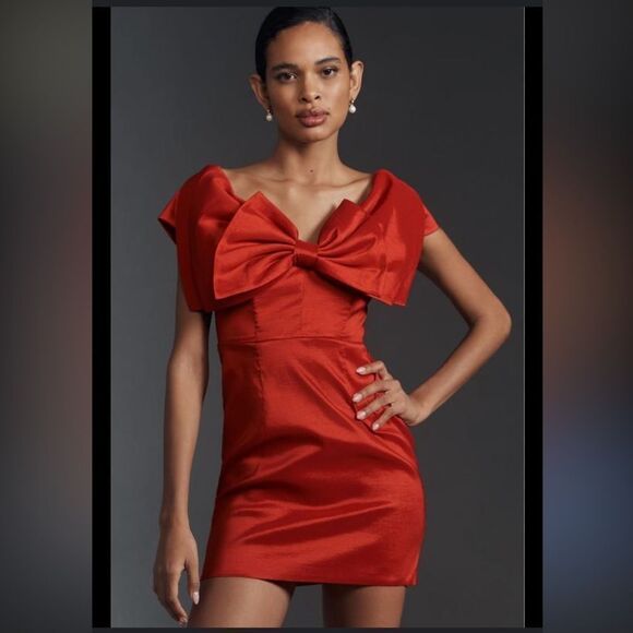 NWT Bardot Mini Bow Dress Anthropologie Red Size 12 - Picture 12 of 12